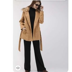 FOREVER 21 faux fur pea coat size small EUC